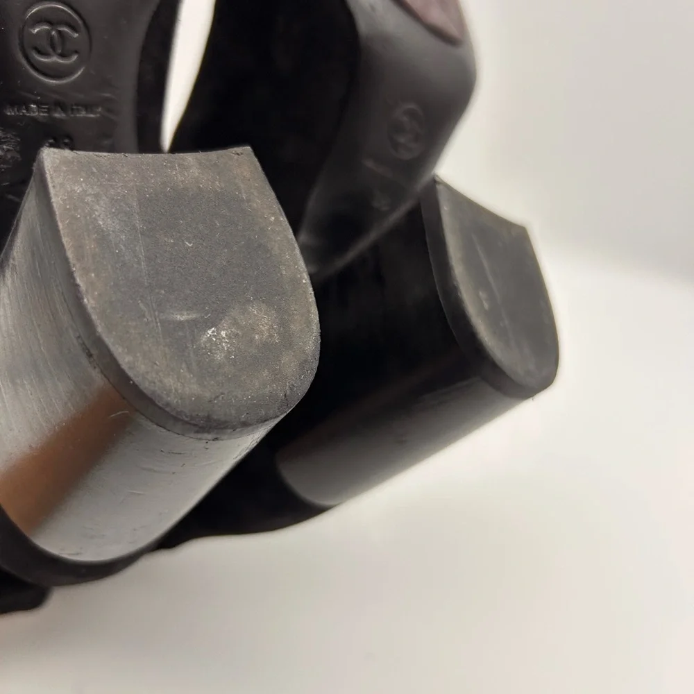 CHANEL Black Suede CC Calfskin Short Boots Made in Italy Size 38 Box Dustbags - Picture 5 of 15